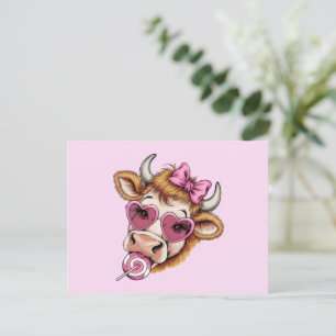Carte Postale Vache des Highlands Saint-Valentin Coquette Fête d