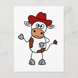 Carte Postale Vache drôle portant le Casquette de cowboy rouge