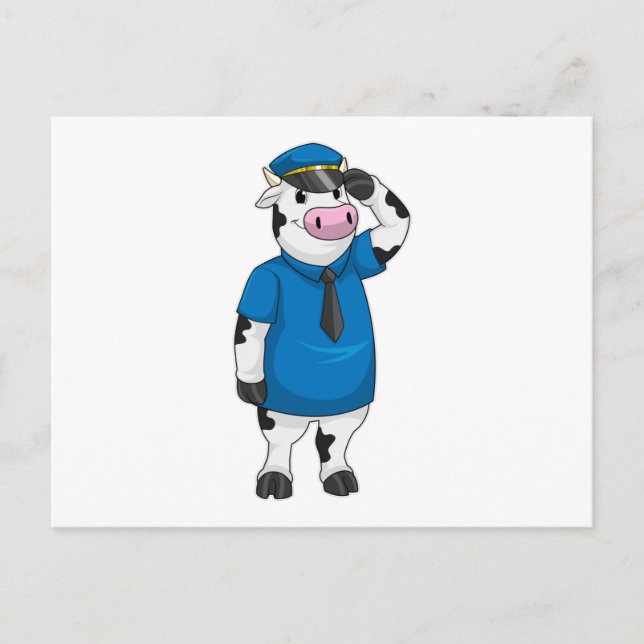 Carte Postale Vache en policier avec chapeau de policier (Devant)