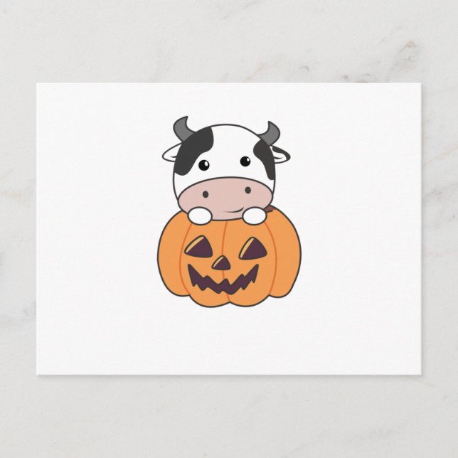 Carte Postale Vache En Vaches mignonnes Citrouilles Bonne Hallow (Devant)
