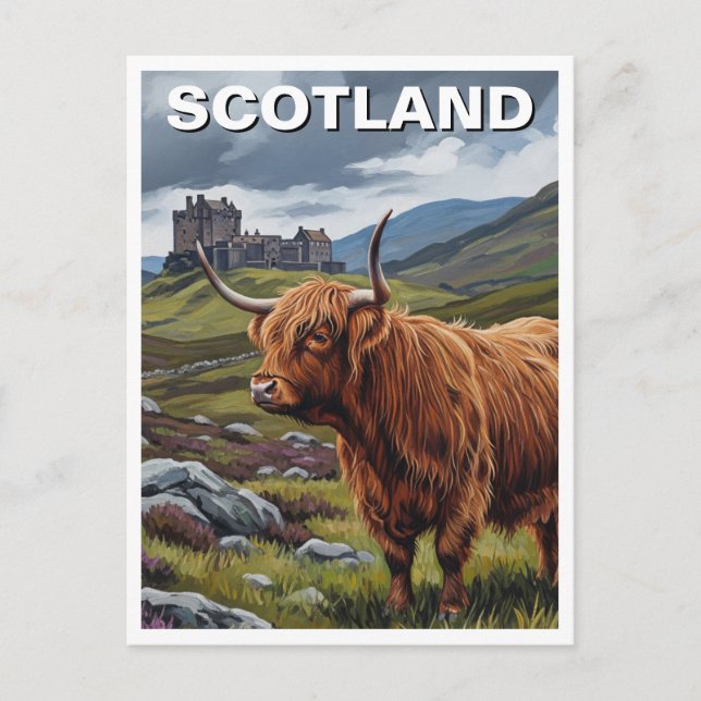 Carte Postale Vache Highland en Écosse Voyage (Devant)