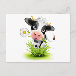 Carte Postale Vache Holstein dans l'herbe
