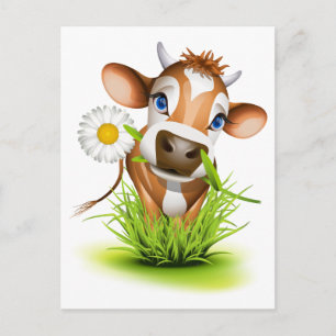 Carte Postale Vache Jersey dans l'herbe
