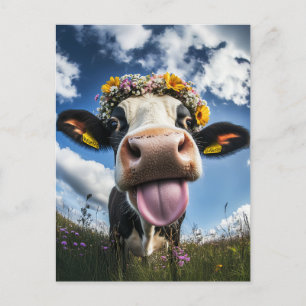 Carte Postale Vache joyeuse en fleur