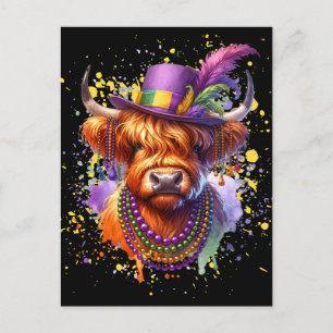 Carte Postale Vache Mardi Gras Highland