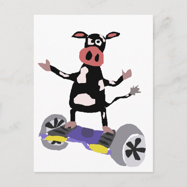 Carte Postale Vache noire et blanche amusante sur le toit (Devant)
