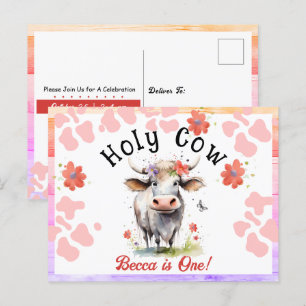 Carte Postale Vache sacrée 1er anniversaire fille aquarelle