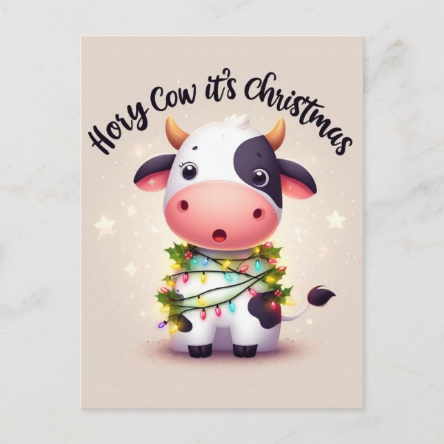 Carte Postale Vache sacrée adorable c'est Noël (Devant)