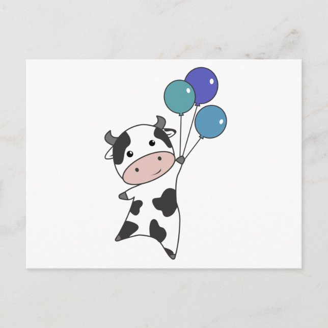 Carte Postale Vache Veau Mouches Ballons Bons Bêtes Animaux (Devant)