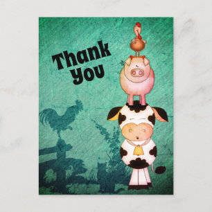 Carte Postale Vaches, cochons et Merci de coqs