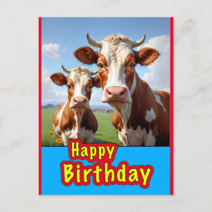 Carte Postale vaches d'anniversaire heureuses