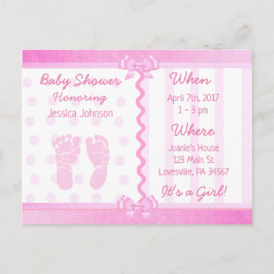 Carte Postale Vaches roses et Baby shower Pois Invitation