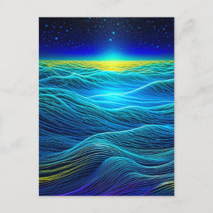 Carte Postale Vagues bleu éthérée et coucher de soleil océanique