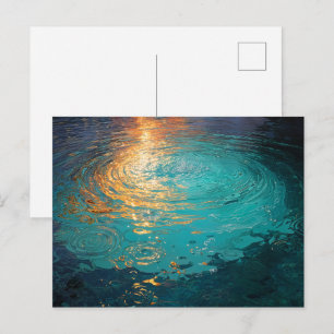 Carte Postale Vagues d'eau abstraites avec lumière dorée du sole