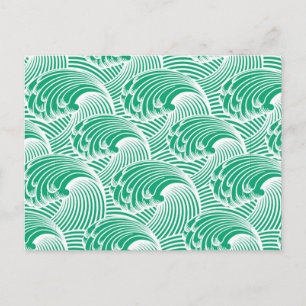 Carte Postale Vagues japonaises vintages, Jade Green et White