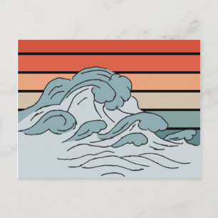 Carte Postale Vagues Océaniques Colorées Esthétiques Avec Beach 