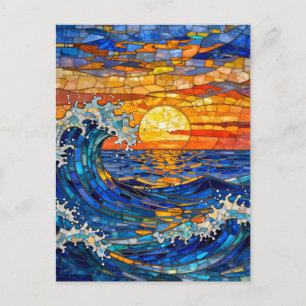 Carte Postale Vagues océaniques côtières Coucher de soleil  