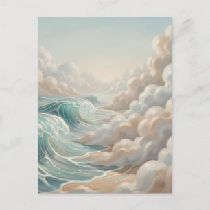 Carte Postale Vagues océaniques sereines Ciel nuageux Paysage ma
