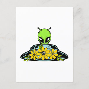 Carte Postale Vaisseau Spatial Alien Floral 