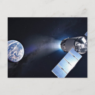 Carte Postale Vaisseau spatial Dragon Xl avec la planète Terre a