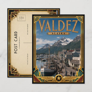 Carte Postale Valdez Alaska Art Déco vintage de l'âge d'or