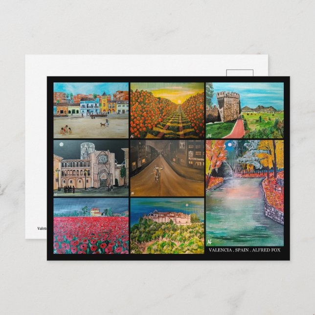 Carte Postale Valence Espagne Collage de tableaux par Alfred Fox (Devant / Derrière)
