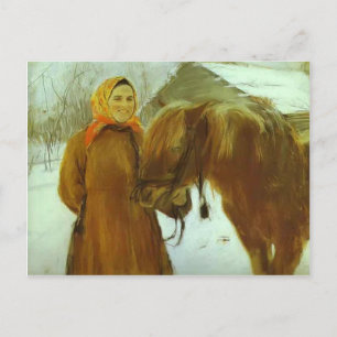 Carte Postale Valentin Serov - Femme paysanne avec un cheval