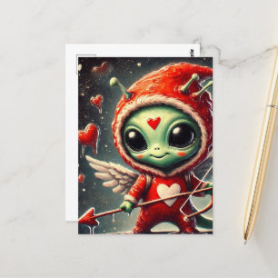 Carte Postale Valentine Cupid Alien vert
