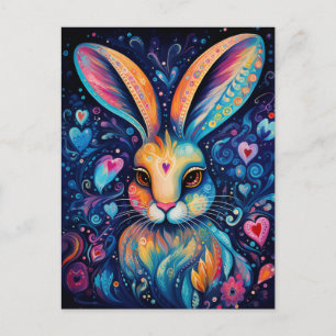 Carte Postale Valentine Dream Hearts : Rainbow Doodle Bunny