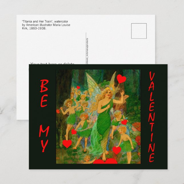 Carte Postale Valentine Fairyland Queen Titania Red Hearts Cupid (Devant / Derrière)