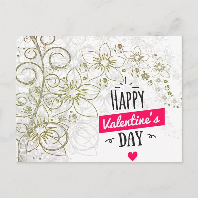Carte Postale Valentine florale noir blanc (Devant)