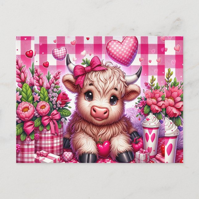Carte postale Valentine Highland Cow (Devant)