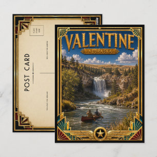 Carte Postale Valentine Nebraska Art Déco Vintage de l'Âge d'Or