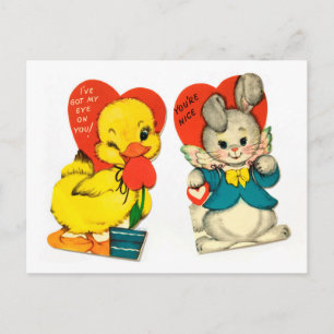 Carte postale Valentine pour enfant canard et lapi