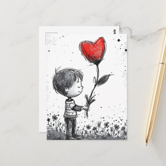 Carte postale Valentine - Romantique Boy Heart bal (Devant/Arrière en situation)