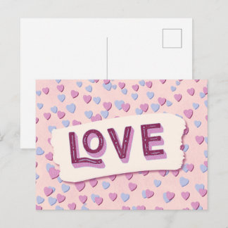 Carte Postale Valentine’s Day Love Pink and Blue Hearts