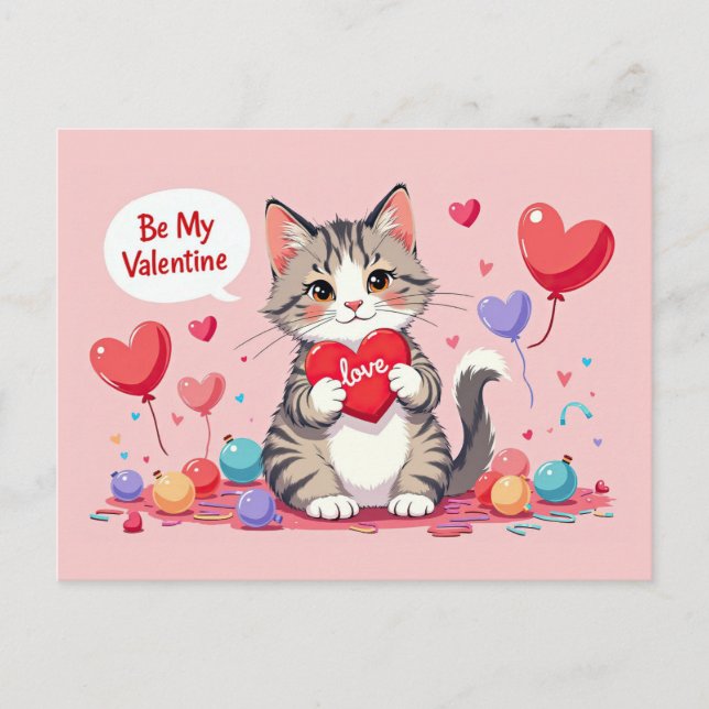 Carte Postale Valentines Day Cute Cat Hearts Be My Valentine (Devant)