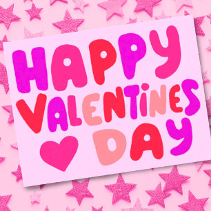 Carte Postale Valentines Jour Bulles Lettres rose Curvy Retro