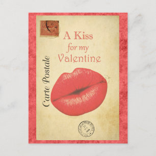 Carte Postale Valentines Jour Embrasse Vintage Français