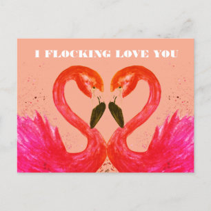 Carte Postale Valentines Jour Je t'aime Flamant rose Oiseaux