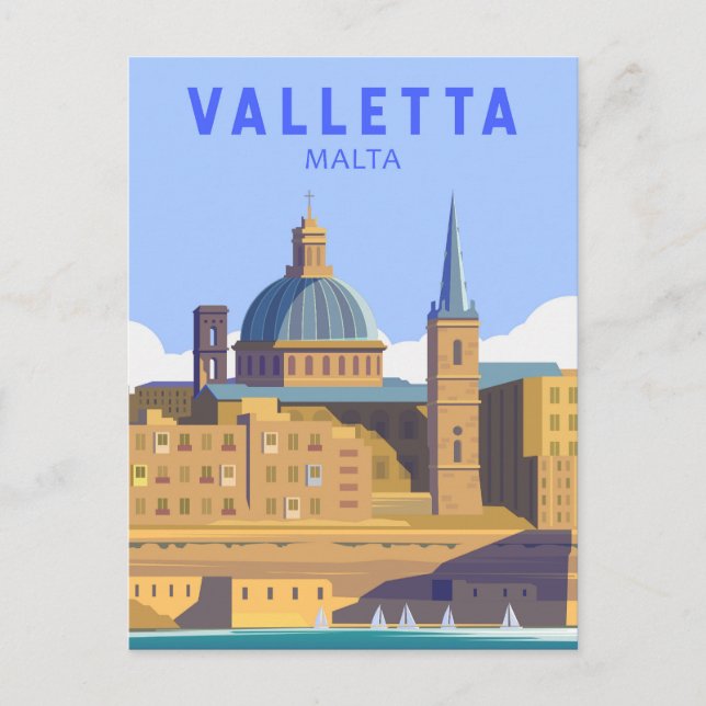 Carte Postale Valletta Malte Voyage Art Vintage (Devant)