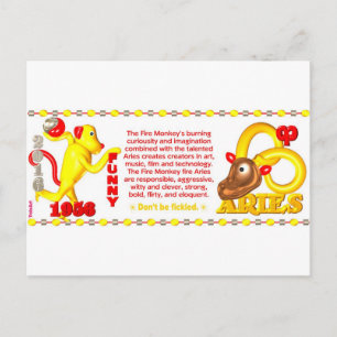 Carte Postale ValxArt zodiac feu singe Bélier né 1956 2016