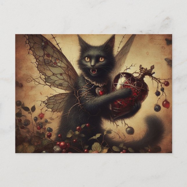 Carte Postale Vampire Cat Fairy Horreur tenant une bouteille (Devant)
