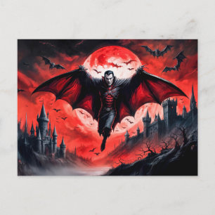 Carte Postale Vampire volant au-dessus d'un château hanté