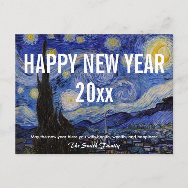 Carte Postale Van Gogh - Bonne année avec la nuit étoilée (Devant)
