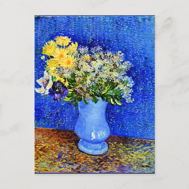 Carte Postale Van Gogh - Bouquet de fleurs dans un Vase Bleu (Devant)