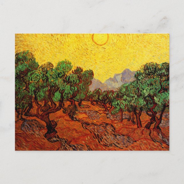 Carte Postale Van Gogh Oliviers avec ciel jaune et soleil (Devant)