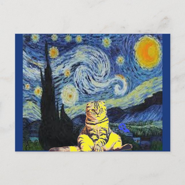 Carte Postale Van Gogh - Starry Night, Cat Art Parody,   (Devant)