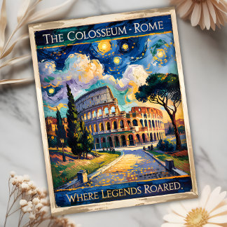 Carte Postale Van Gogh Starry Nuit Rome Italie Colisée Voyage