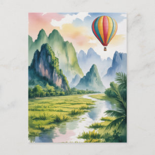 Carte Postale Vang Vieng Laos Montgolfière aquarelle